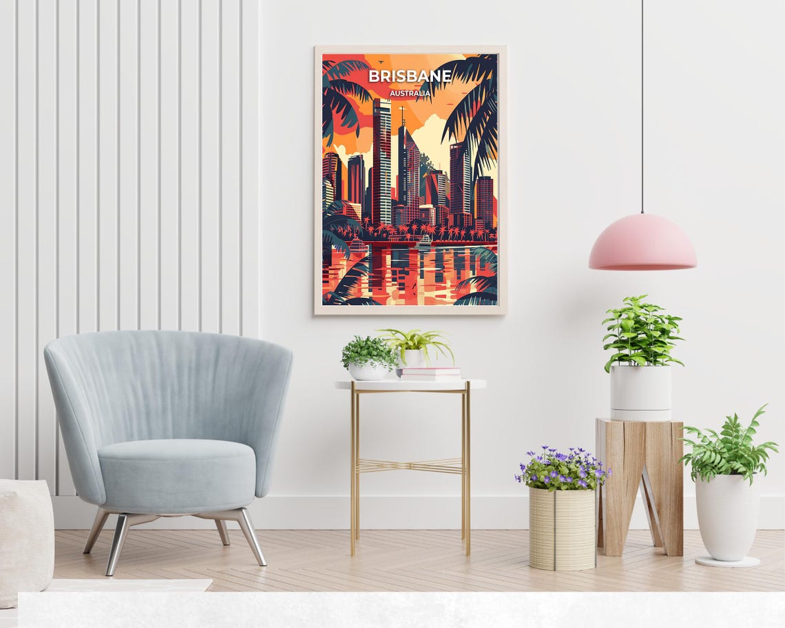 Brisbane Sunset Skyline Palm Trees Queensland Australia Poster - Image 2