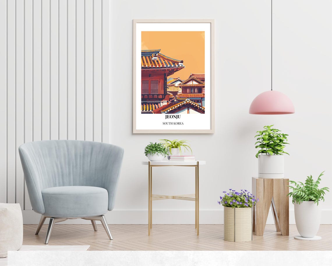 Jeonju South Korea Traditional Hanok Rooftops Dusk Scene Poster - Image 2