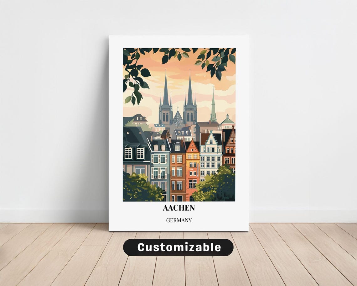 Aachen Germany Old Town Cathedral Rooftops Art Travel Poster