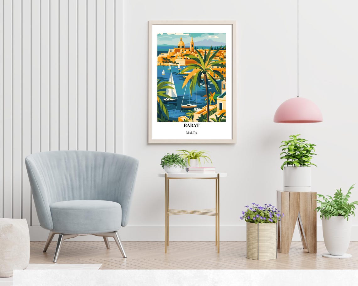 Rabat Malta Marina Sailboats Palm Trees Framed Travel Poster - Image 2