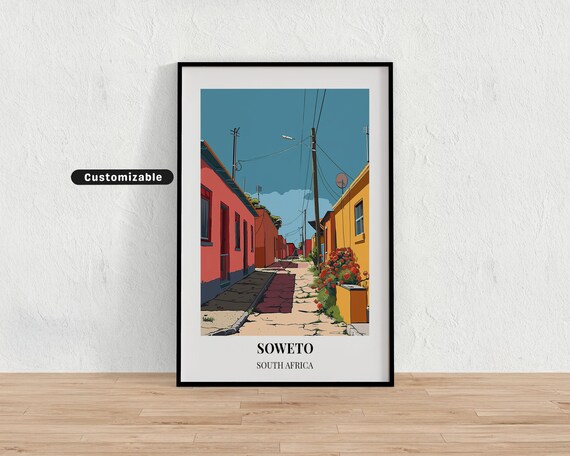 Soweto South Africa Colorful Township Street Houses Travel Poster