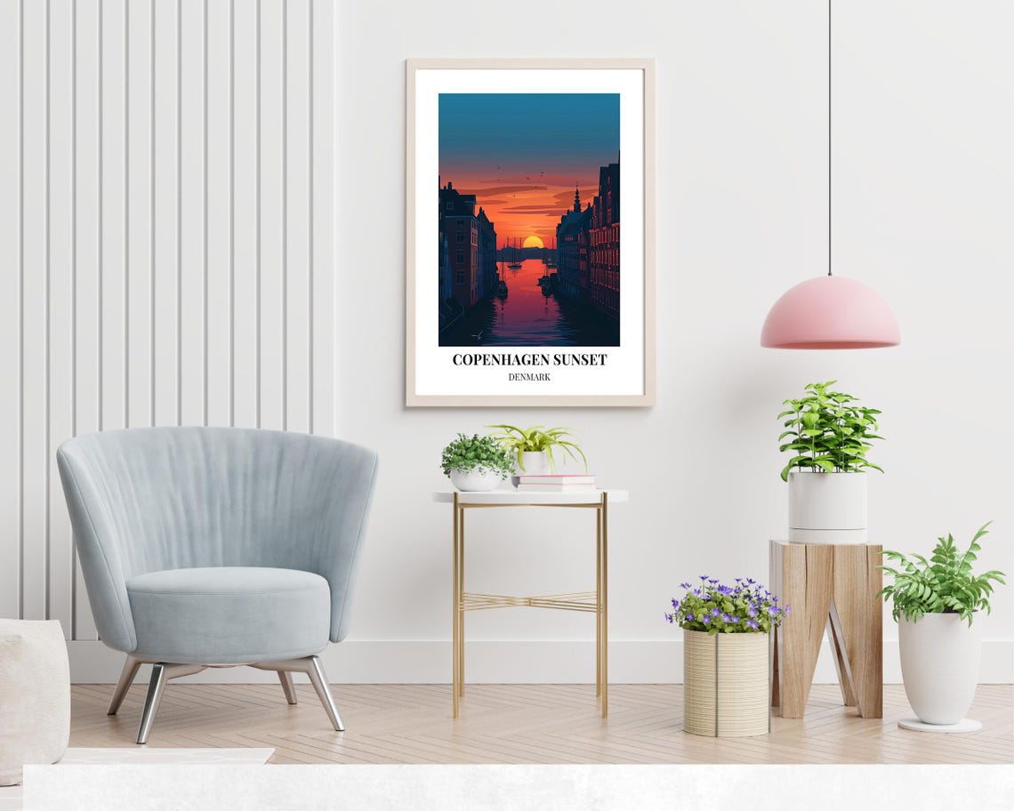 Copenhagen Sunset Denmark Dusk Canal Skyline Vintage Travel Poster - Image 2