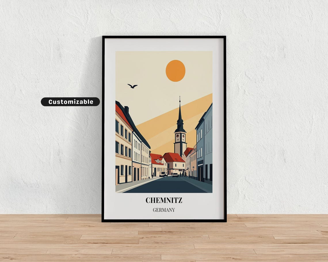 Chemnitz Germany Minimalist Old Town Street Sun Retro Travel Poster