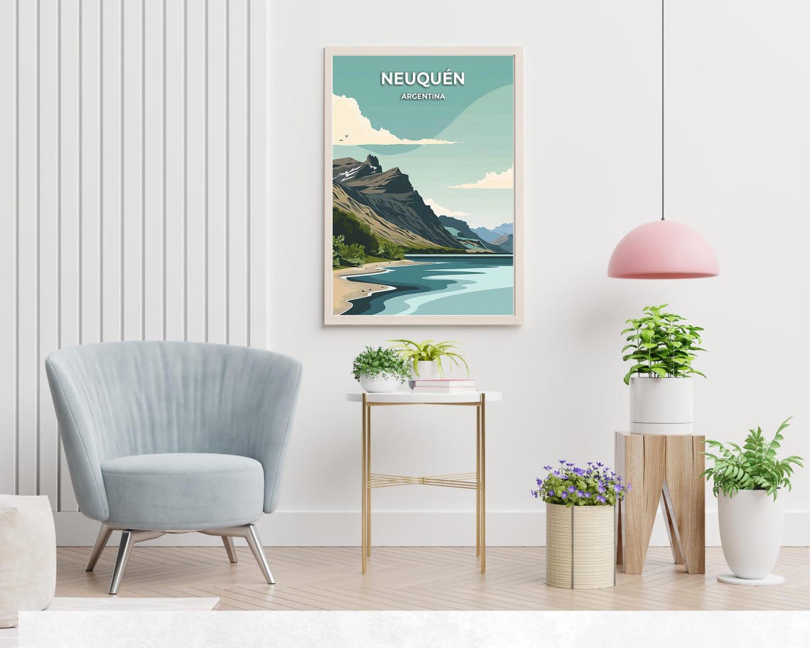Neuquen Argentina Rocky Peak Poster with Lake Shore in Lanin Park - Image 2