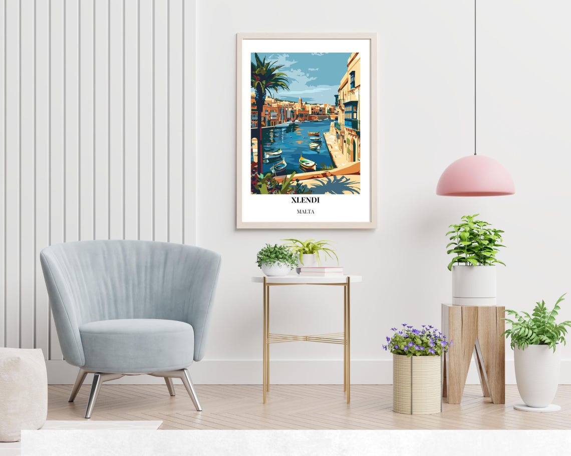 Xlendi Malta Bay Harbor Boats Colorful Seaside Travel Poster - Image 2