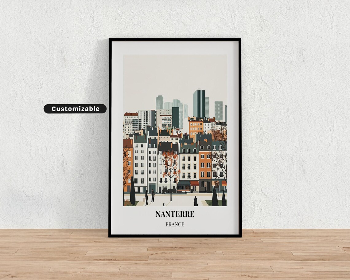 Nanterre France City Skyline Square Warm Sunset Modern Travel Poster