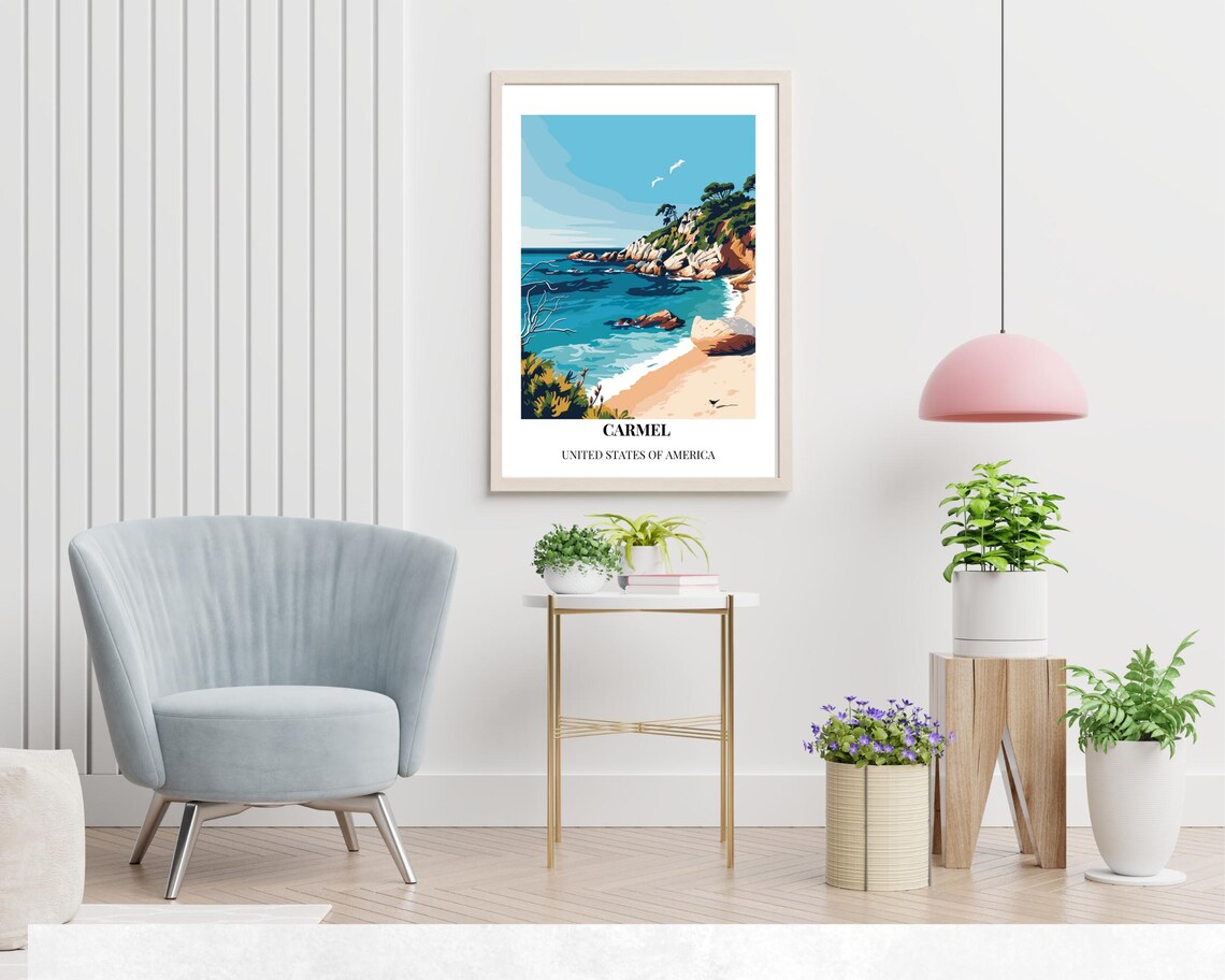 Carmel California Rocky Cove Beach Sunset Style Travel Poster - Image 2