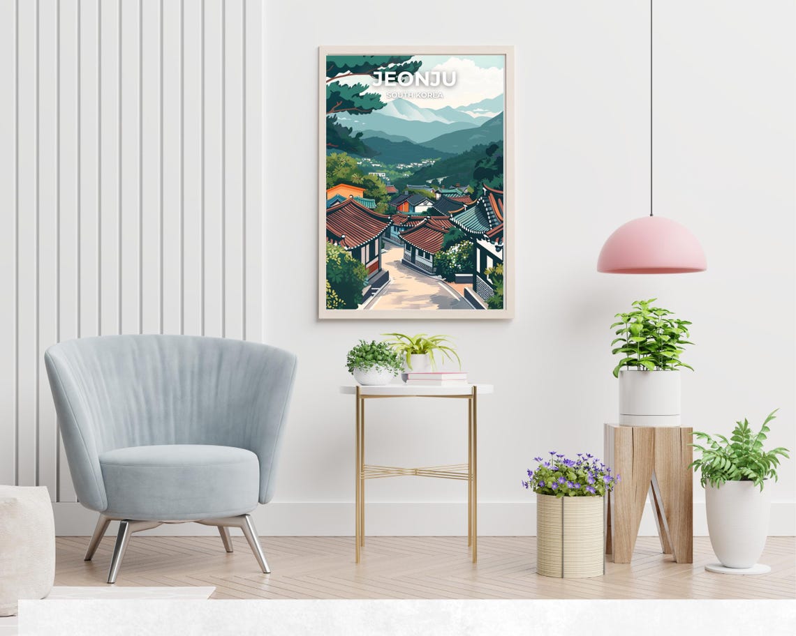 Hanok Village Travel Print Wall Art Jeonju South Korea City Print Hanok Village Travel Gift Hanok Village Poster - Image 2