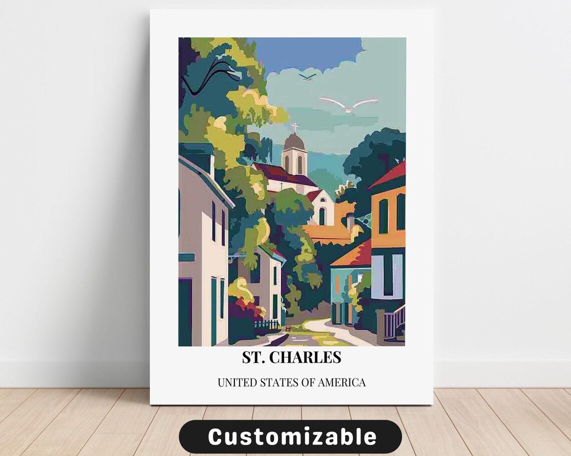 St Charles United States Historic Village Street Vintage Travel Poster