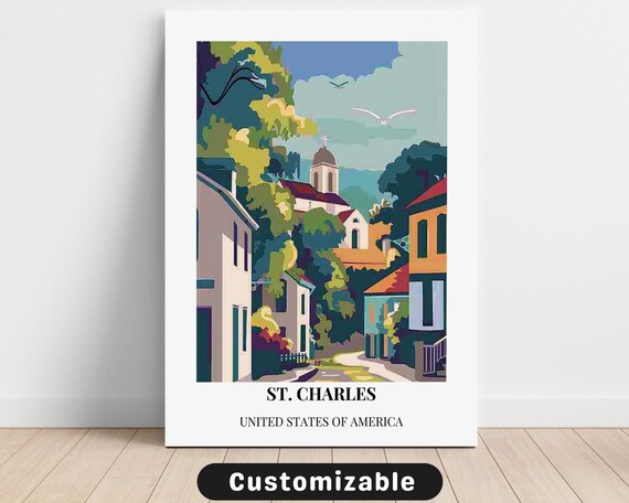 St Charles United States Historic Village Street Vintage Travel Poster