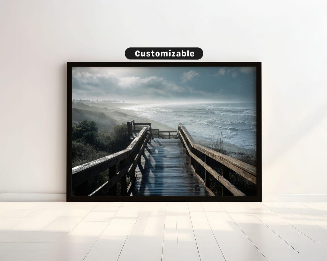 Wooden Boardwalk to Ocean Misty Coastal Photography Art Poster