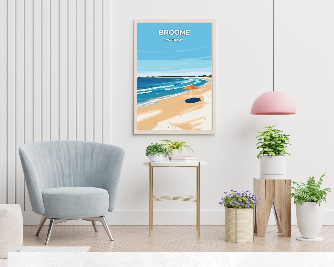 Broome Australia Beach Umbrella Sandy Shoreline Travel Poster - Image 2