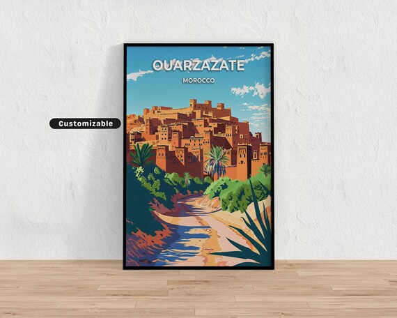 Ouarzazate Morocco Desert Kasbah Travel Poster for World Decor