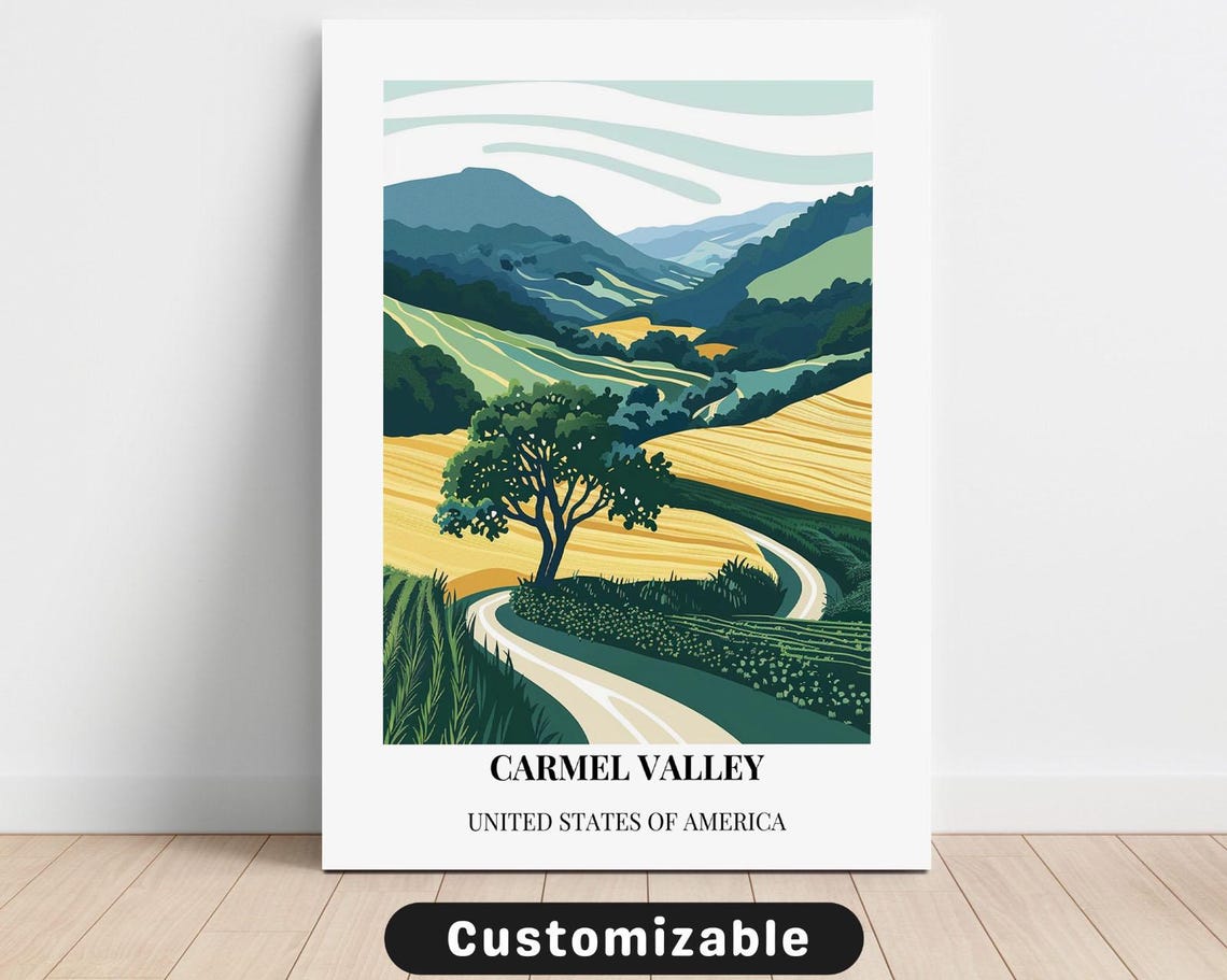 Carmel Valley California Golden Hills Minimalist White Border Poster