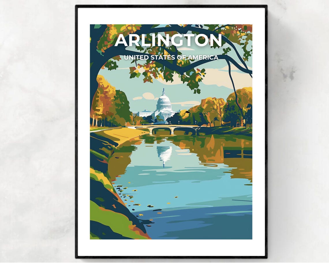 Arlington Virginia Fall Foliage US Capitol Waterfront Travel Poster