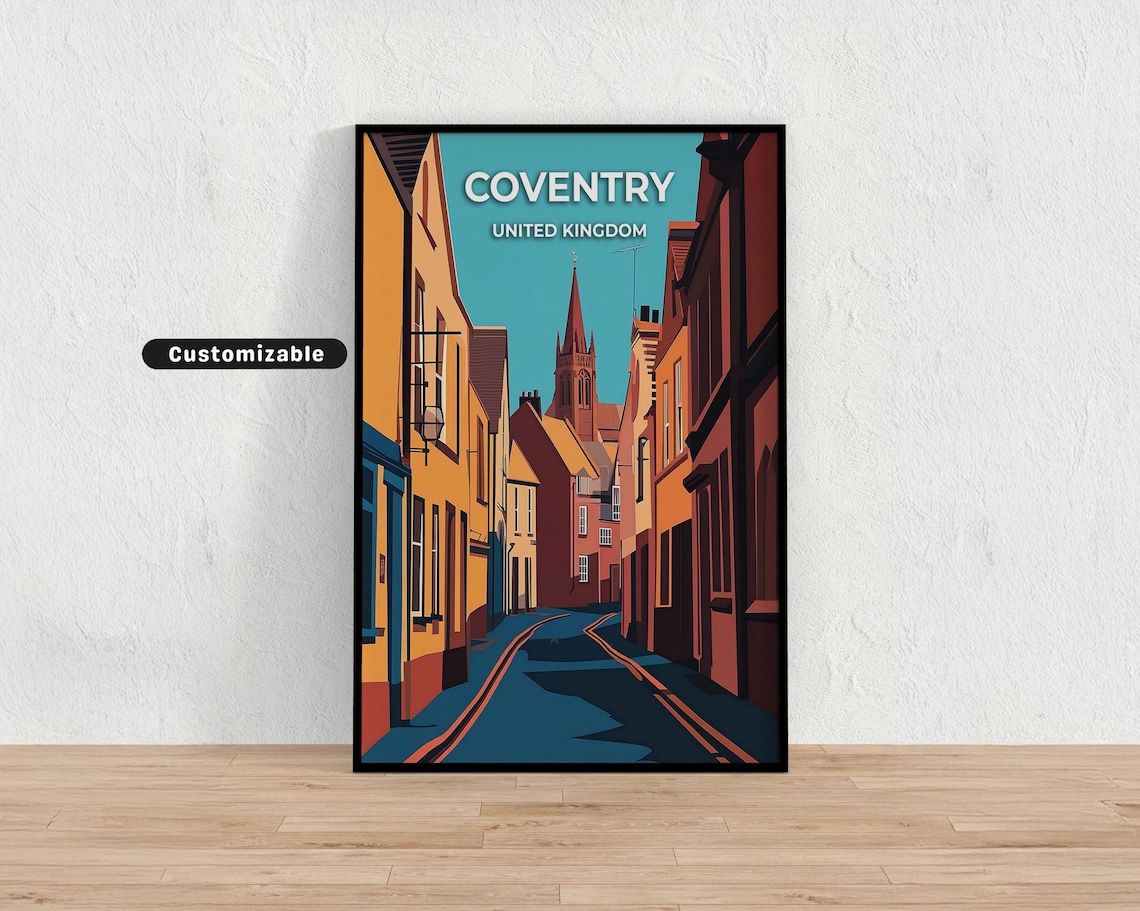 Coventry United Kingdom Teal Street Old Town Travel Poster Gift