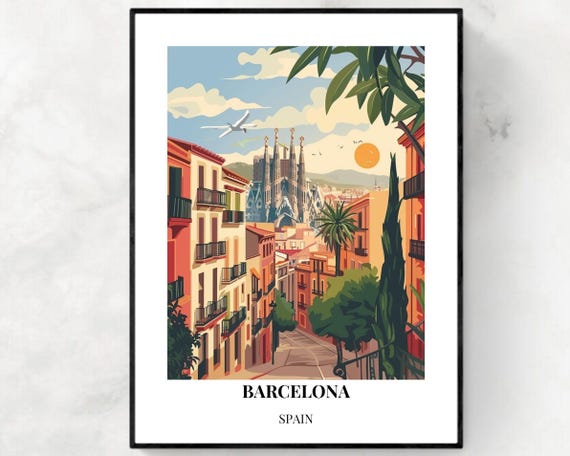 Barcelona Travel Poster, Spain City Print
