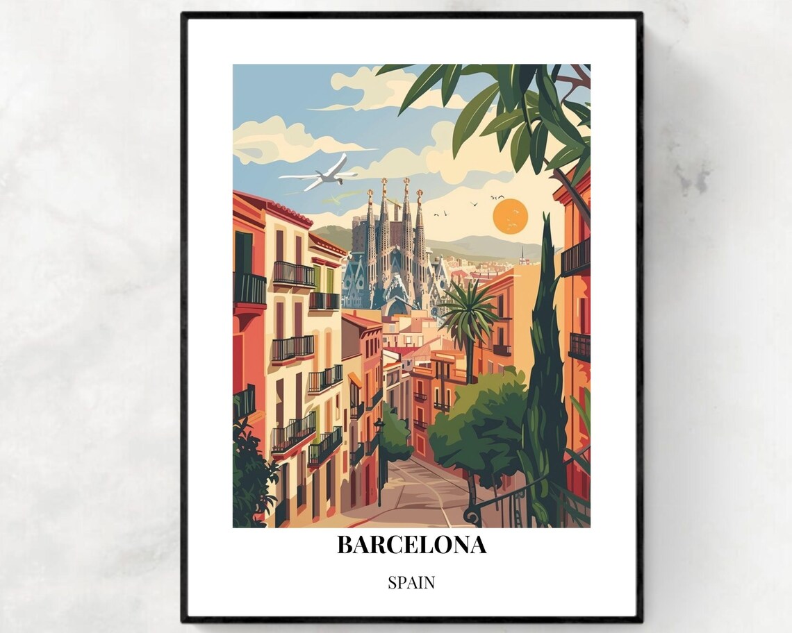 Barcelona Travel Poster, Spain City Print
