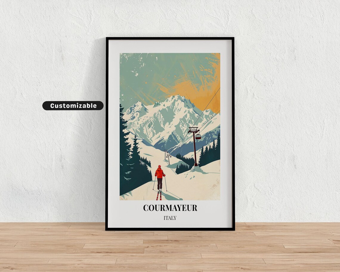 Courmayeur Italy Vintage Ski Resort Travel Poster Custom Gift