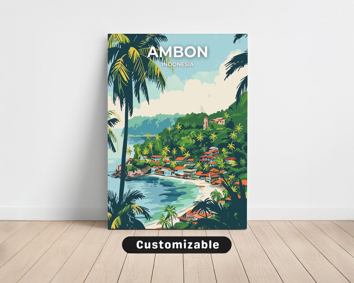 Ambon Indonesia Coastal Bay Travel Canvas Art Tropical Beach Poster