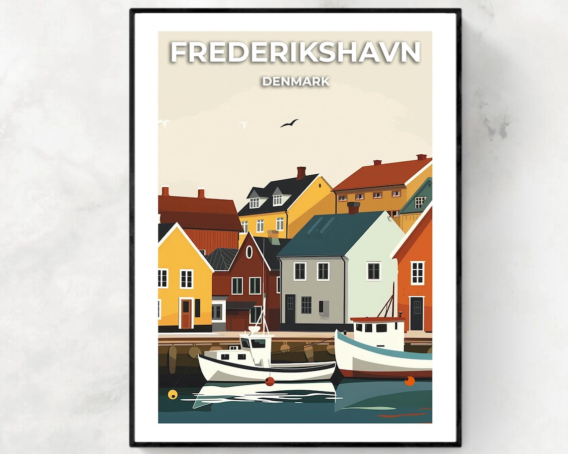 Frederikshavn Denmark Harbor Fishing Boats Vintage Travel Poster