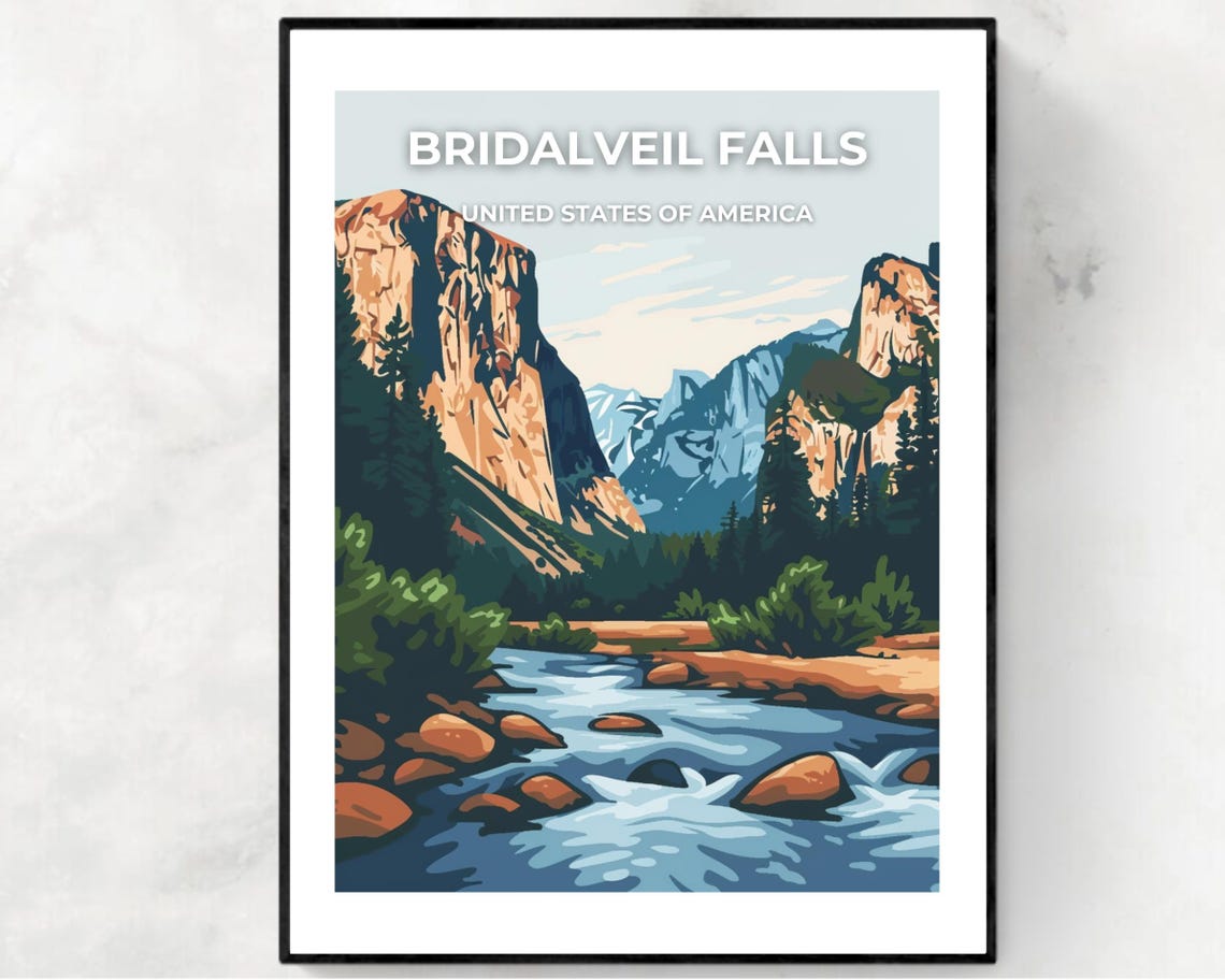 Bridalveil Falls Travel Print Wall Art Bridalveil Falls California City Print Bridalveil Falls Travel Gift Bridalveil Falls City Poster