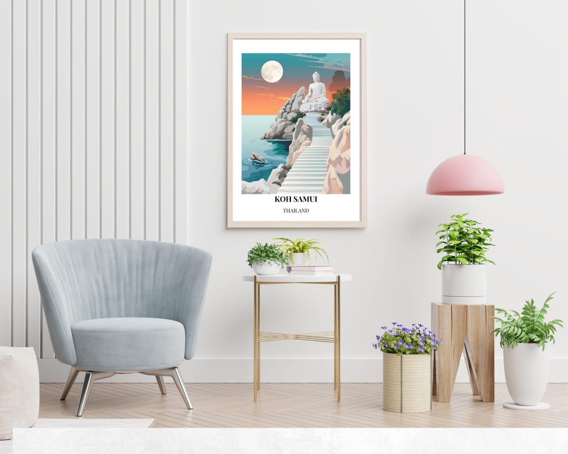Koh Samui Thailand Buddha Cliff Full Moon Sunset Ocean Poster - Image 2