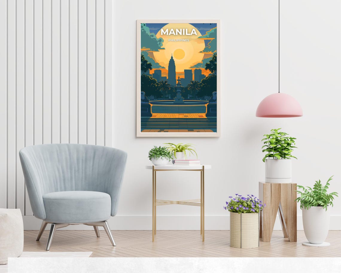 Manila Philippines Sunset Skyline Fountain Plaza View Poster - Image 2