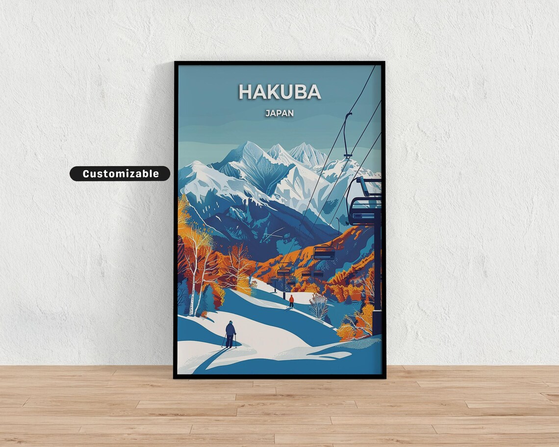 Hakuba Japan Ski Travel Poster Chairlift Snowy Peaks Winter Wall Decor