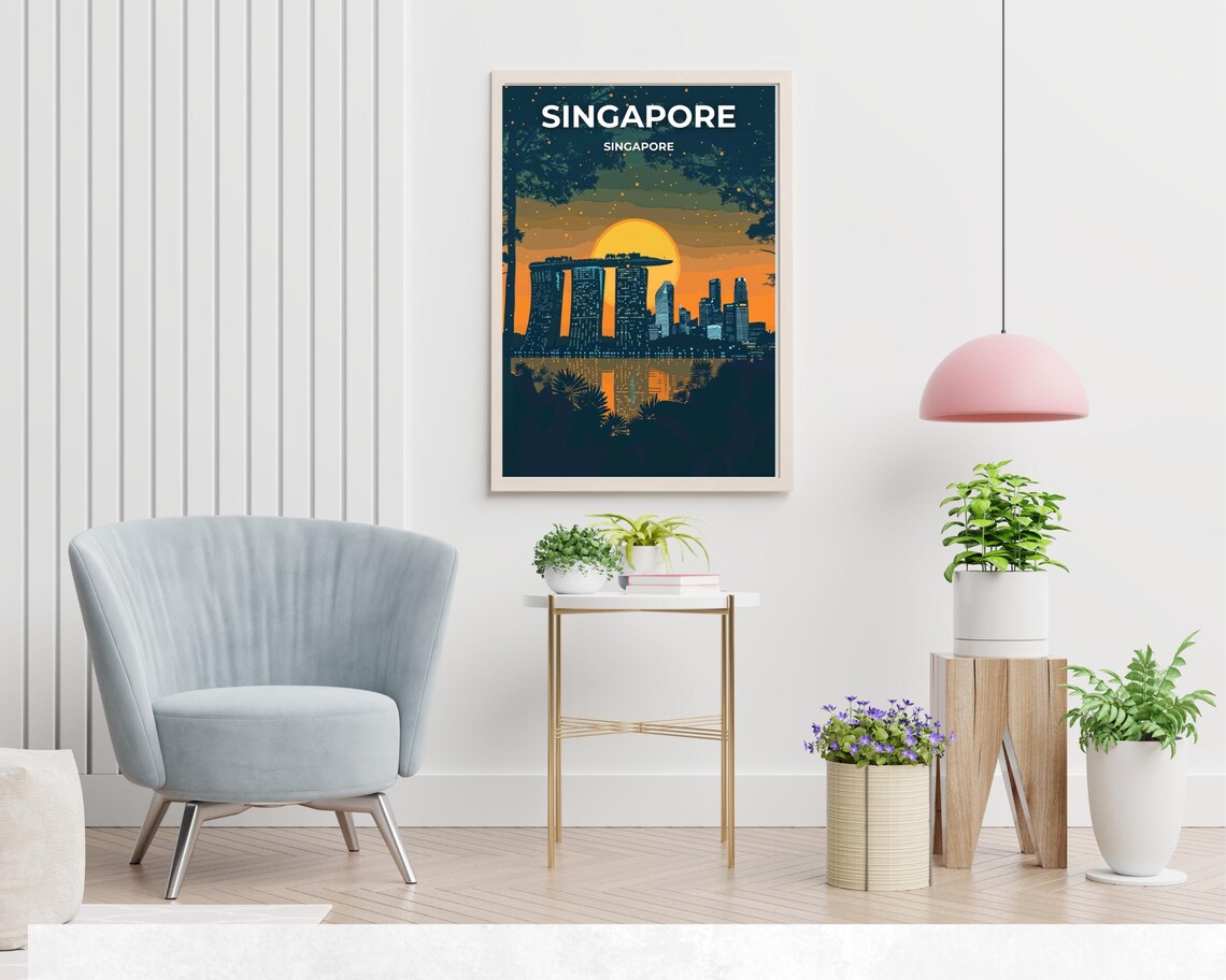 Singapore Marina Bay Sands Night Skyline City Lights Travel Poster - Image 2