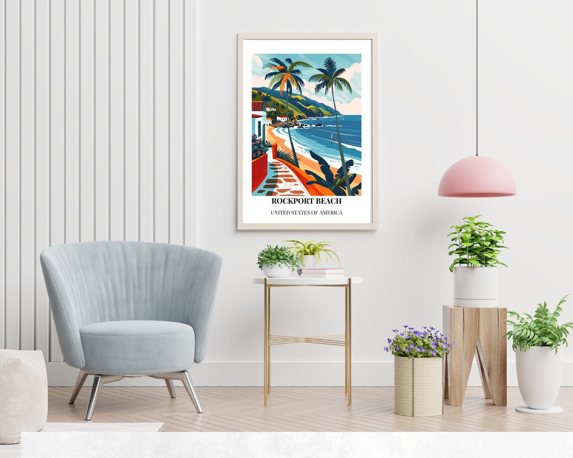 Rockport Beach Palm Boardwalk Gulf Coast Texas Travel Poster - Image 2