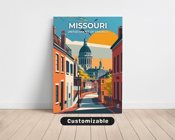 Missouri United States of America Capitol Dome Sunset Street Travel Poster