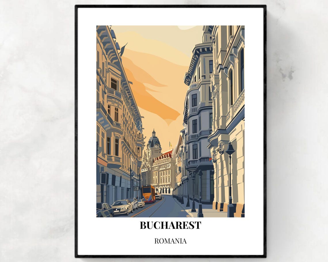 Bucharest Romania Historic Boulevard Grand Buildings Travel Poster