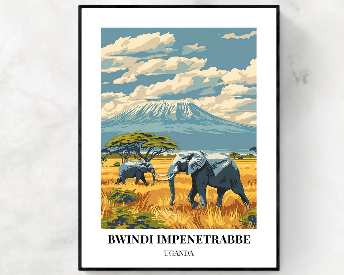 Bwindi Impenetrable Uganda Elephants Snowy Peak Safari Poster