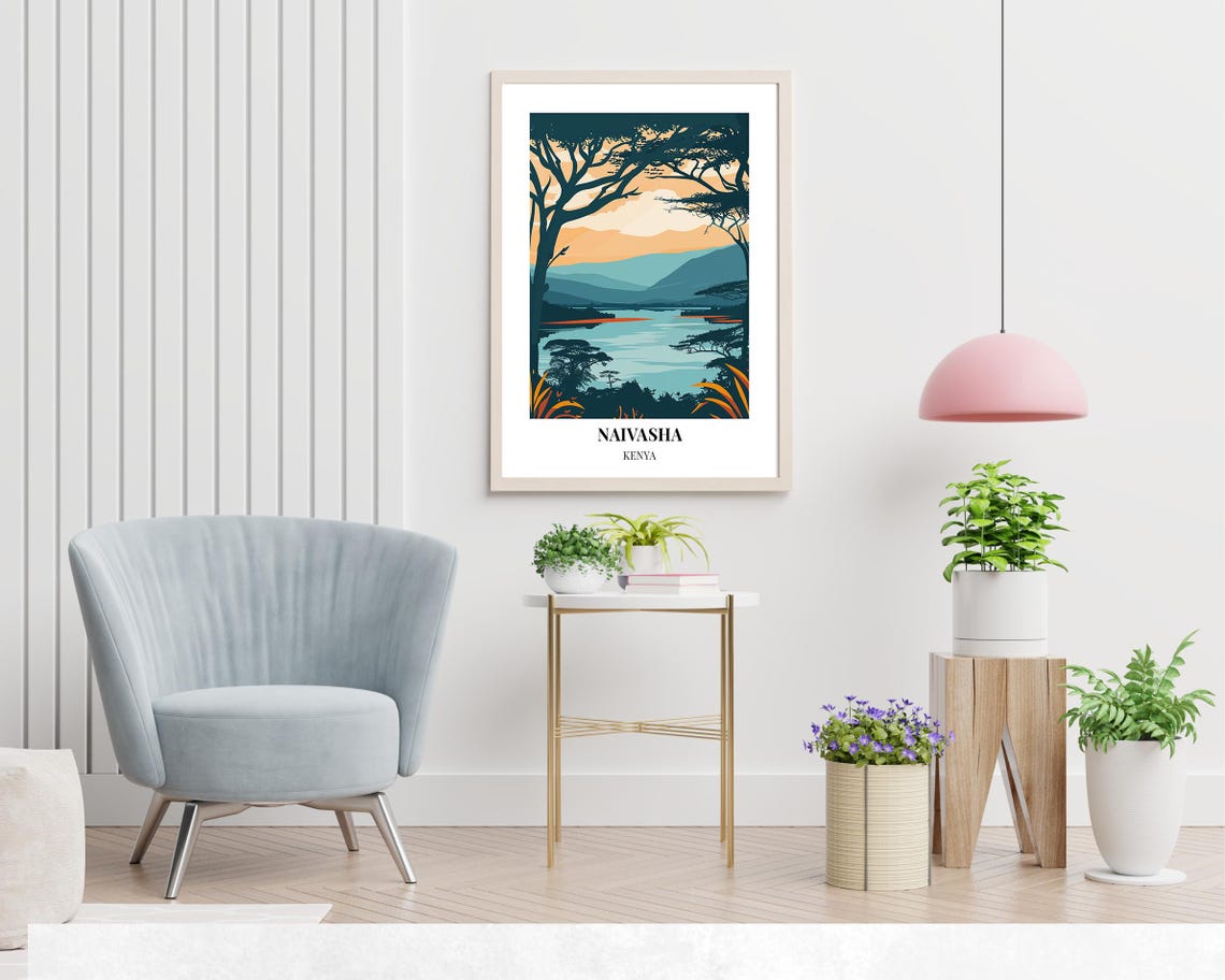 Naivasha Kenya Lake Sunset View Through Acacia Trees Travel Poster - Image 2
