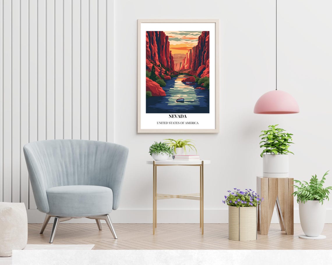 Nevada Red Rock Canyon River Scene at Sunset Vintage Travel Poster - Image 2