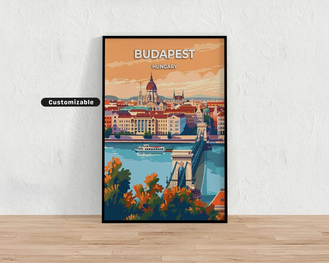 Custom Budapest Hungary Parliament Sunset Retro Travel Poster