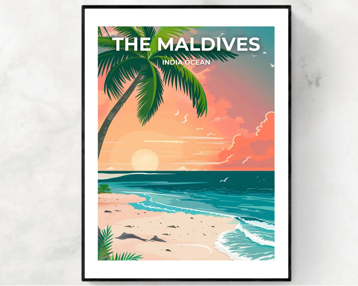 The Maldives Indian Ocean Travel Print Wall Art The Maldives Indian Ocean City Print The Maldives Indian Ocean Travel Gift Wall Art