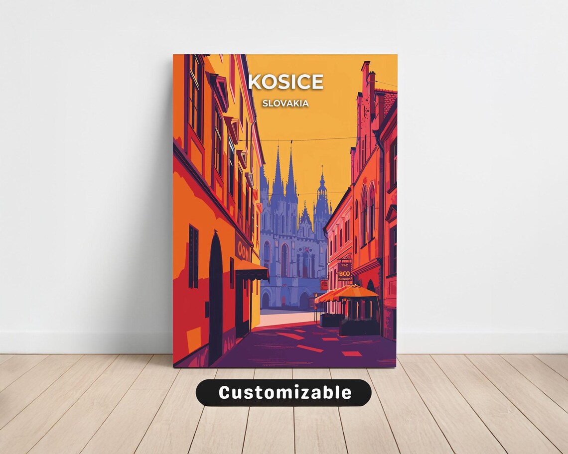 Kosice Slovakia Sunset Cathedral Old Town Street Travel Poster