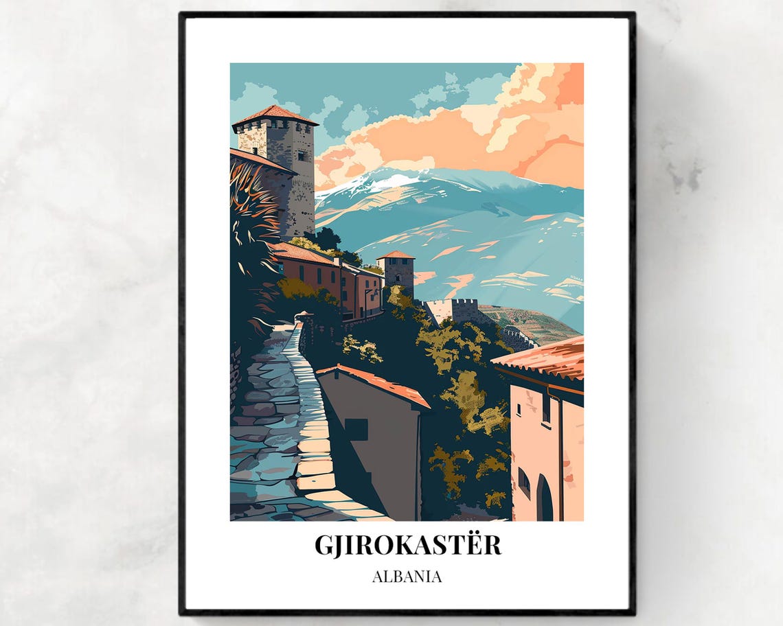 Gjirokaster Old Town Stone Path and Castle Towers Albania Poster