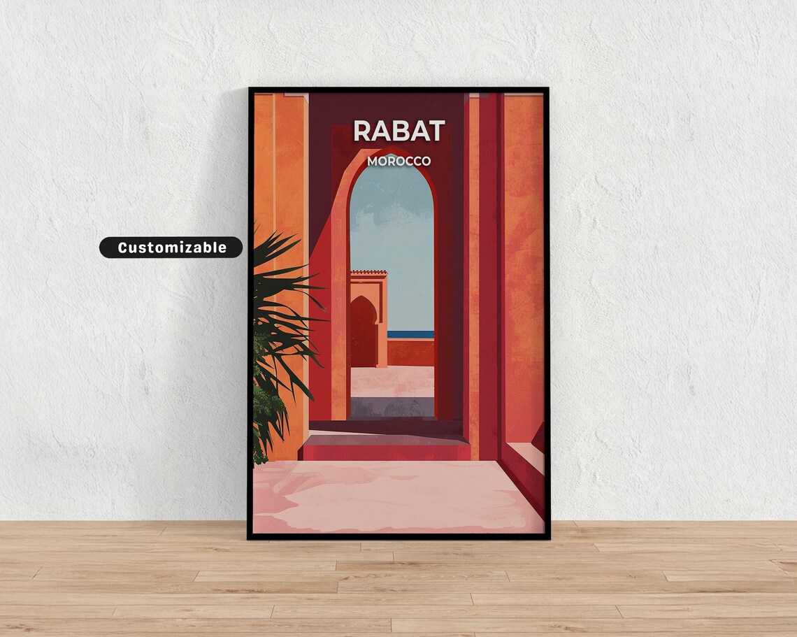 Rabat Morocco Terracotta Arches Doorway Customizable Travel Wall Poster