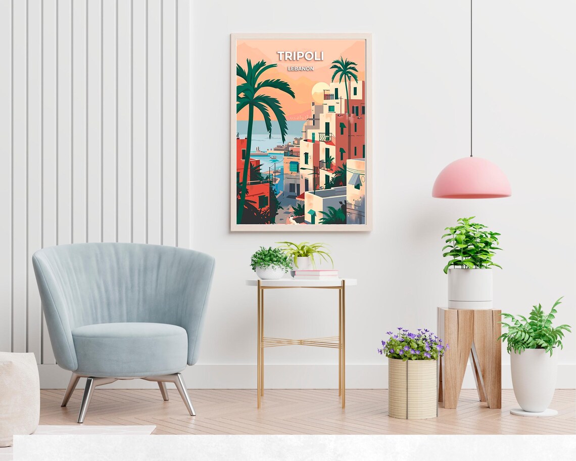 Tripoli Lebanon Sunset City Palms Harbor View Vintage Art Poster - Image 2