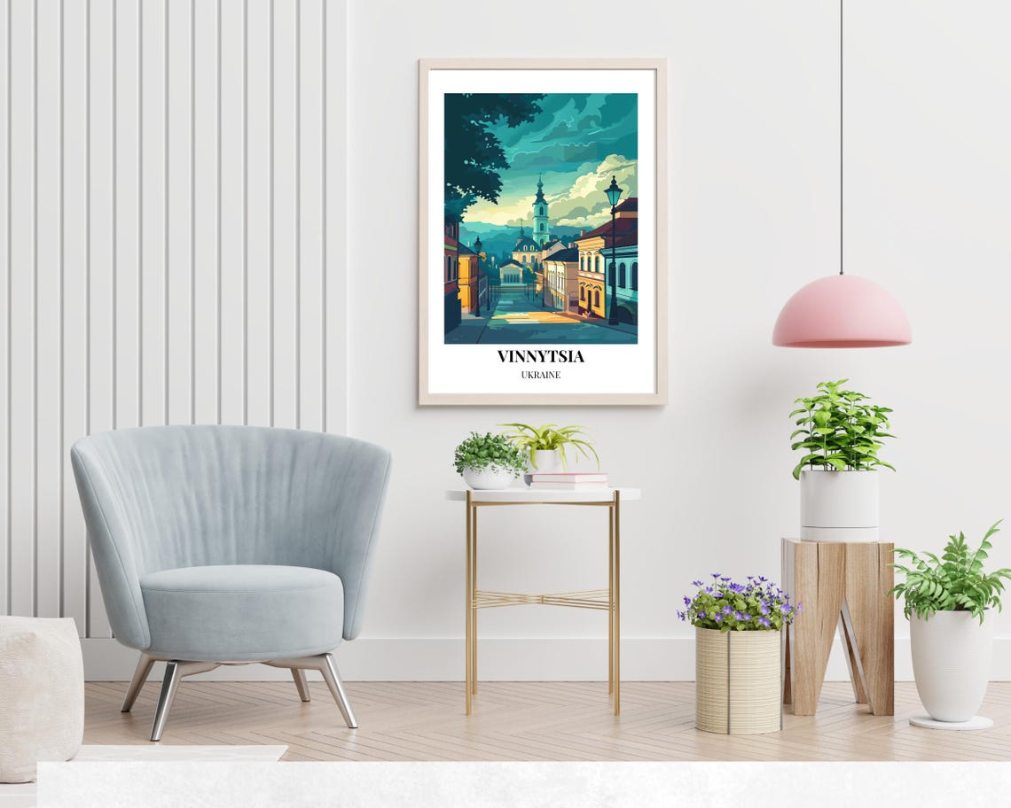 Vinnytsia Ukraine Evening Street View Toward the Church Tower Poster - Image 2
