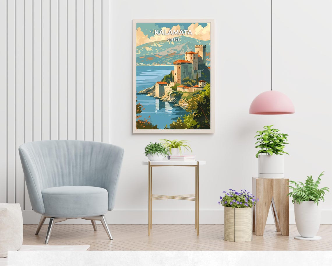 Kalamata Greece Castle Coastline Seaside Vintage Travel Poster - Image 2