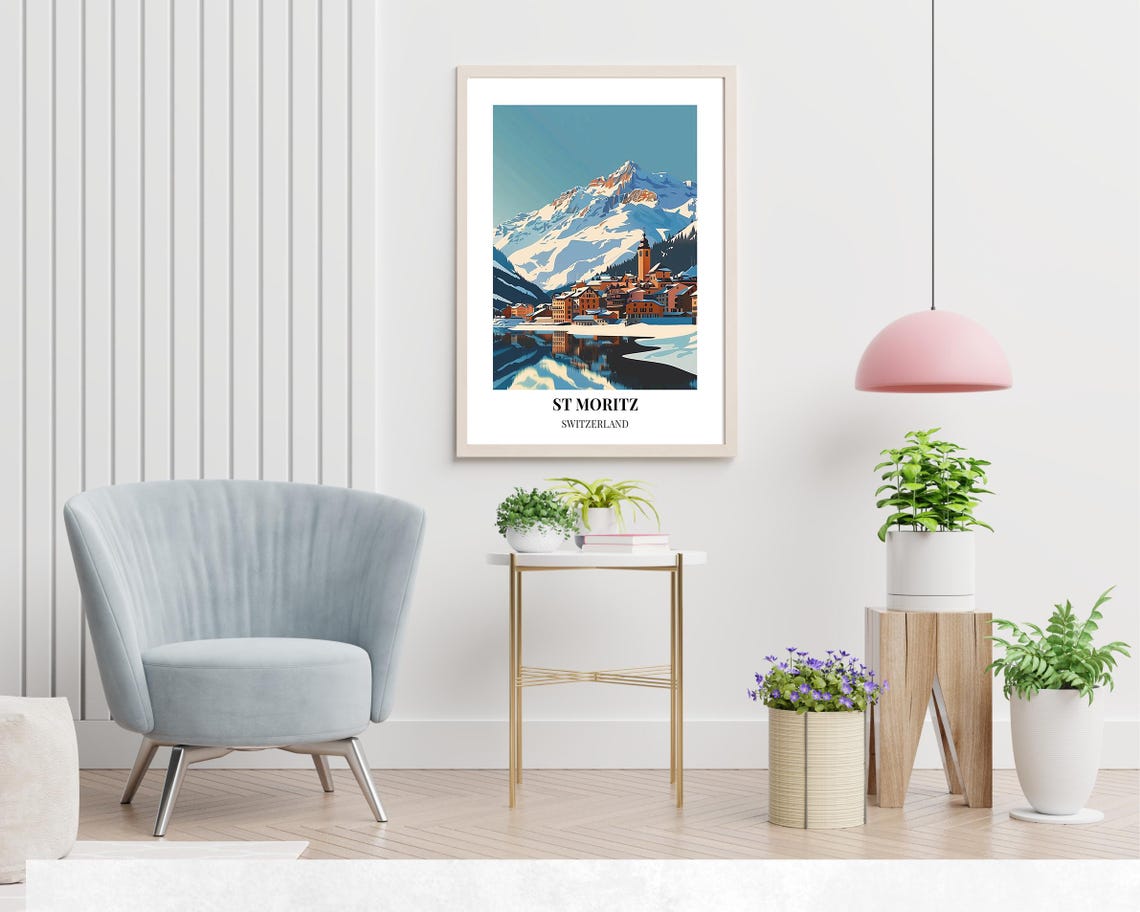 St Moritz Alpine Village Mirrored in Frozen Lake Switzerland Poster - Image 2