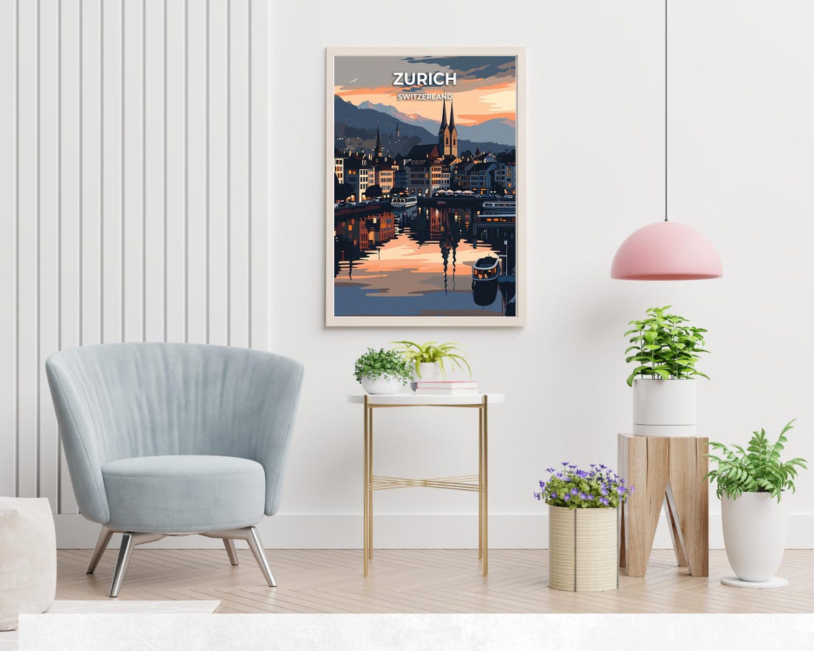 Zurich Old Town at Sunset with River Reflections Switzerland Poster - Image 2