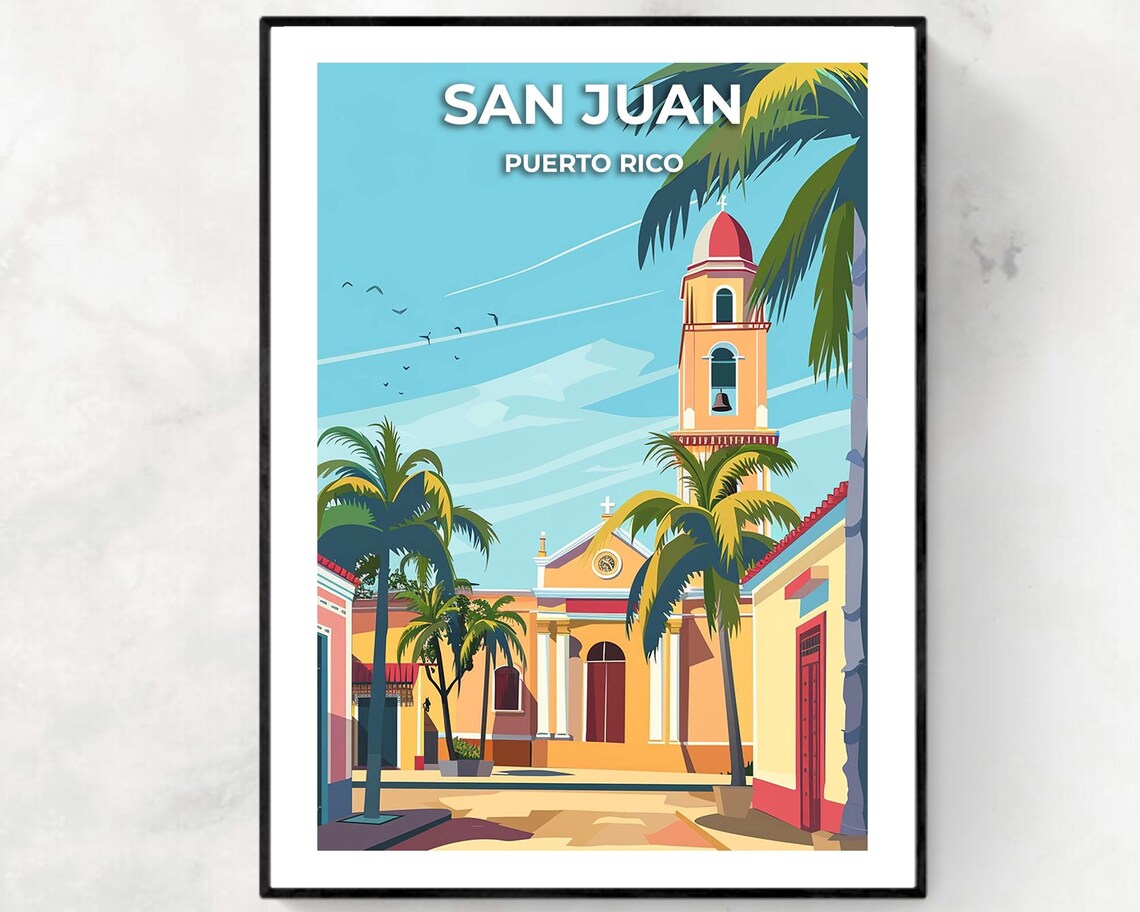 San Juan Puerto Rico Cathedral Bell Tower Palm Courtyard Poster