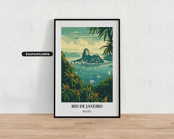 Rio de Janeiro Brazil Sugarloaf Bay Tropical Retro Travel Poster Art