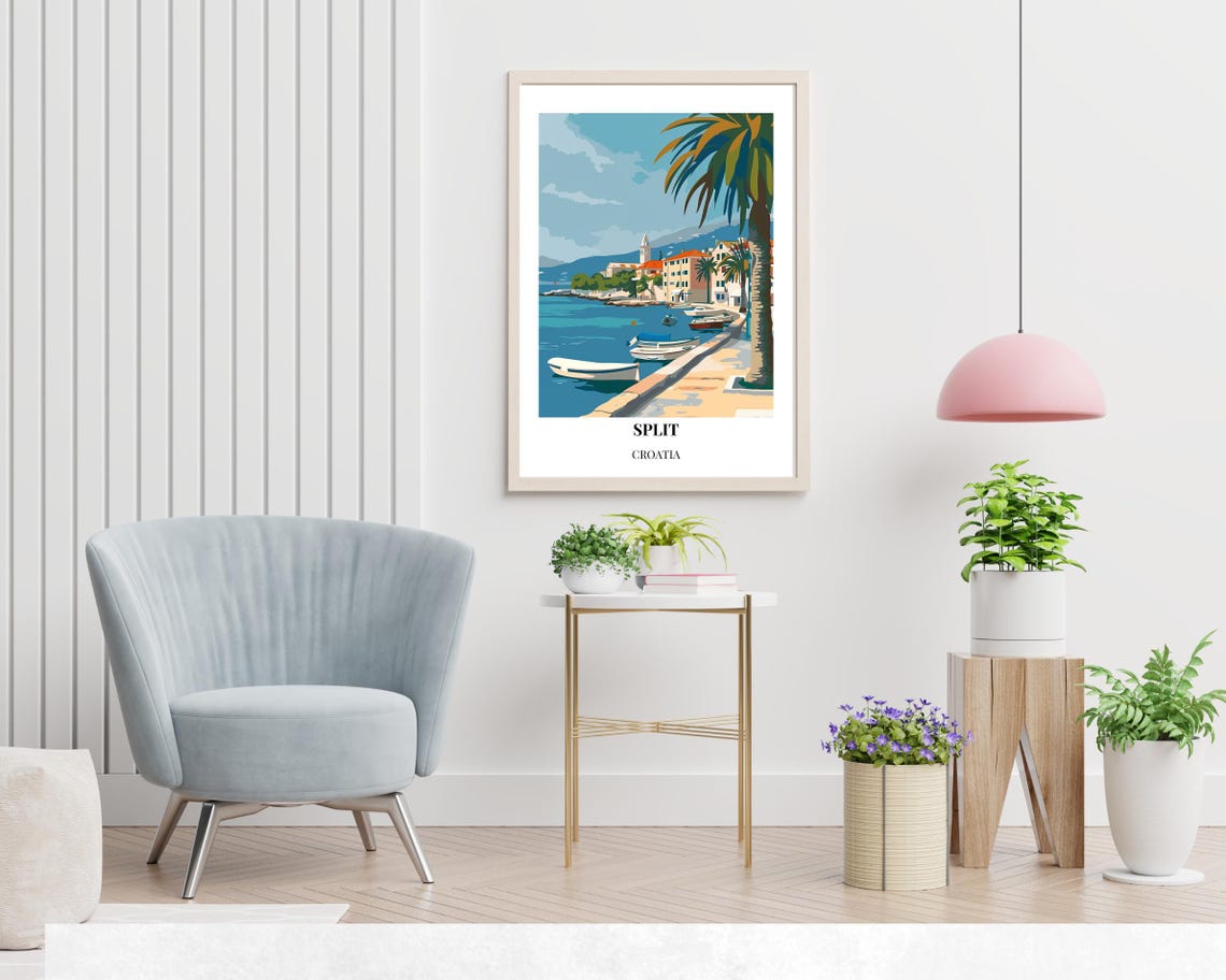Split Croatia Sunny Promenade with Anchored Boats on Blue Water Poster - Image 2