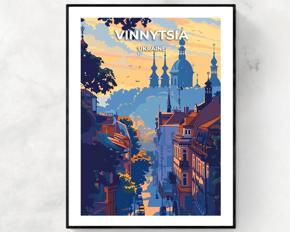 Vinnytsia Ukraine Church Domes Golden Sunset Street View Poster